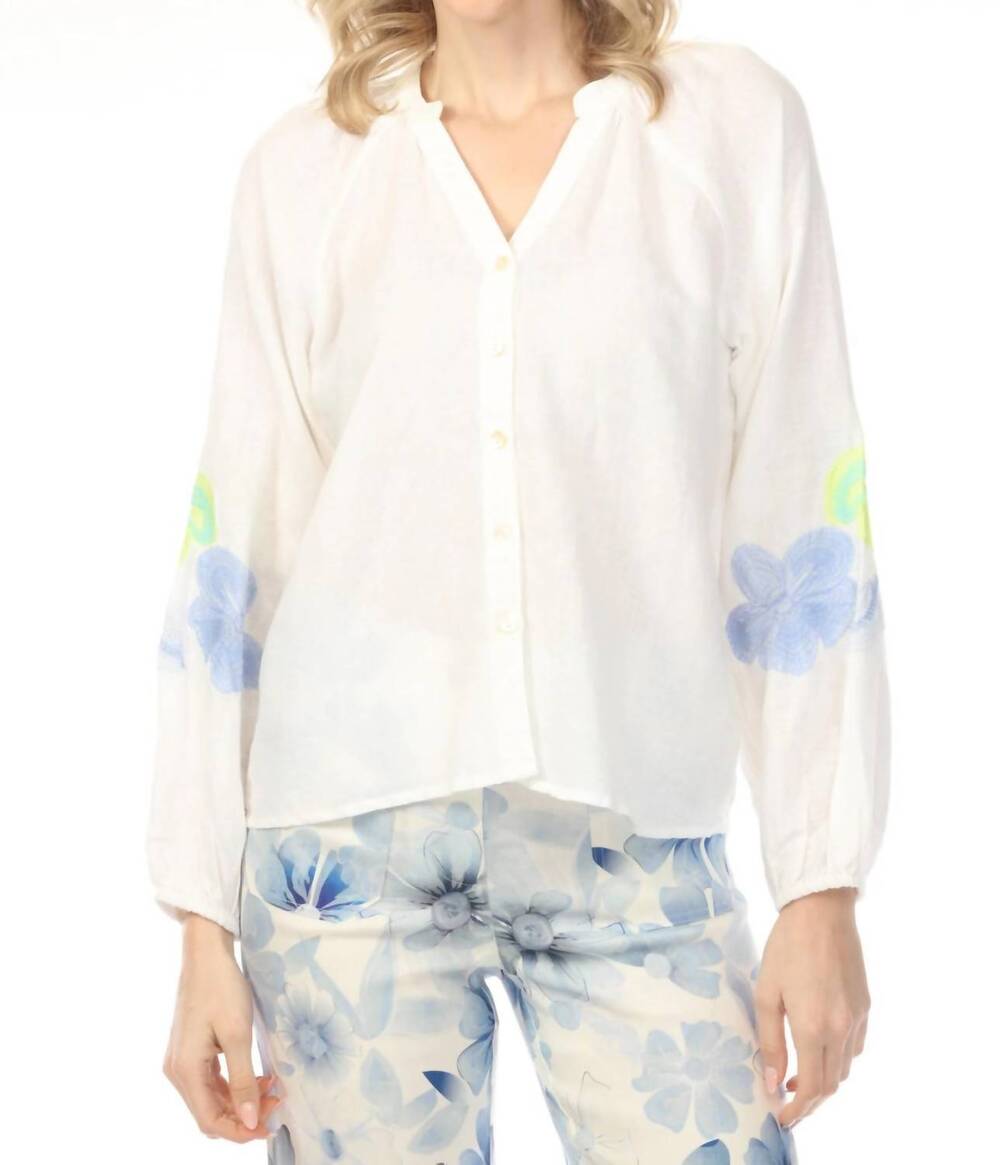 NEW CHARLIE B anise raglan sleeve blouse in ivory multi